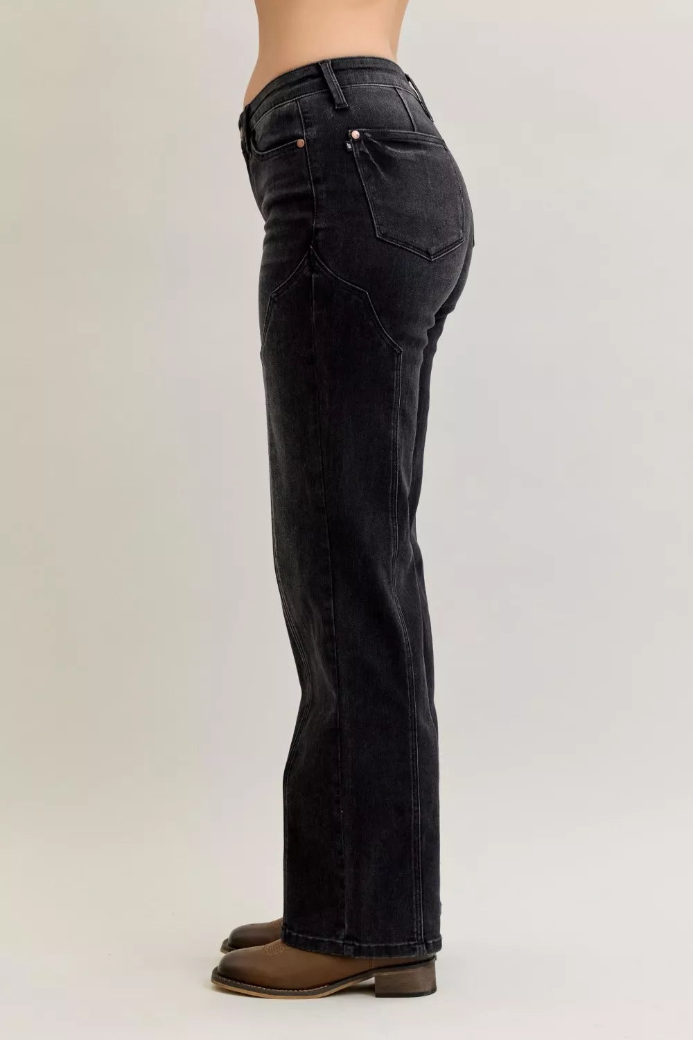 Judy Blue Mid Rise Western Seam Detail Straight Leg Jeans