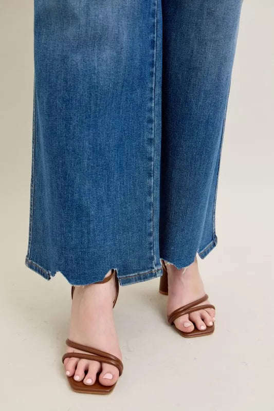 Judy Blue  High Waist Tummy Control Chew Hem Destroy Wide Jeans