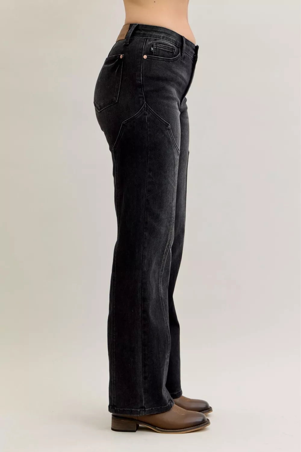Judy Blue Mid Rise Western Seam Detail Straight Leg Jeans