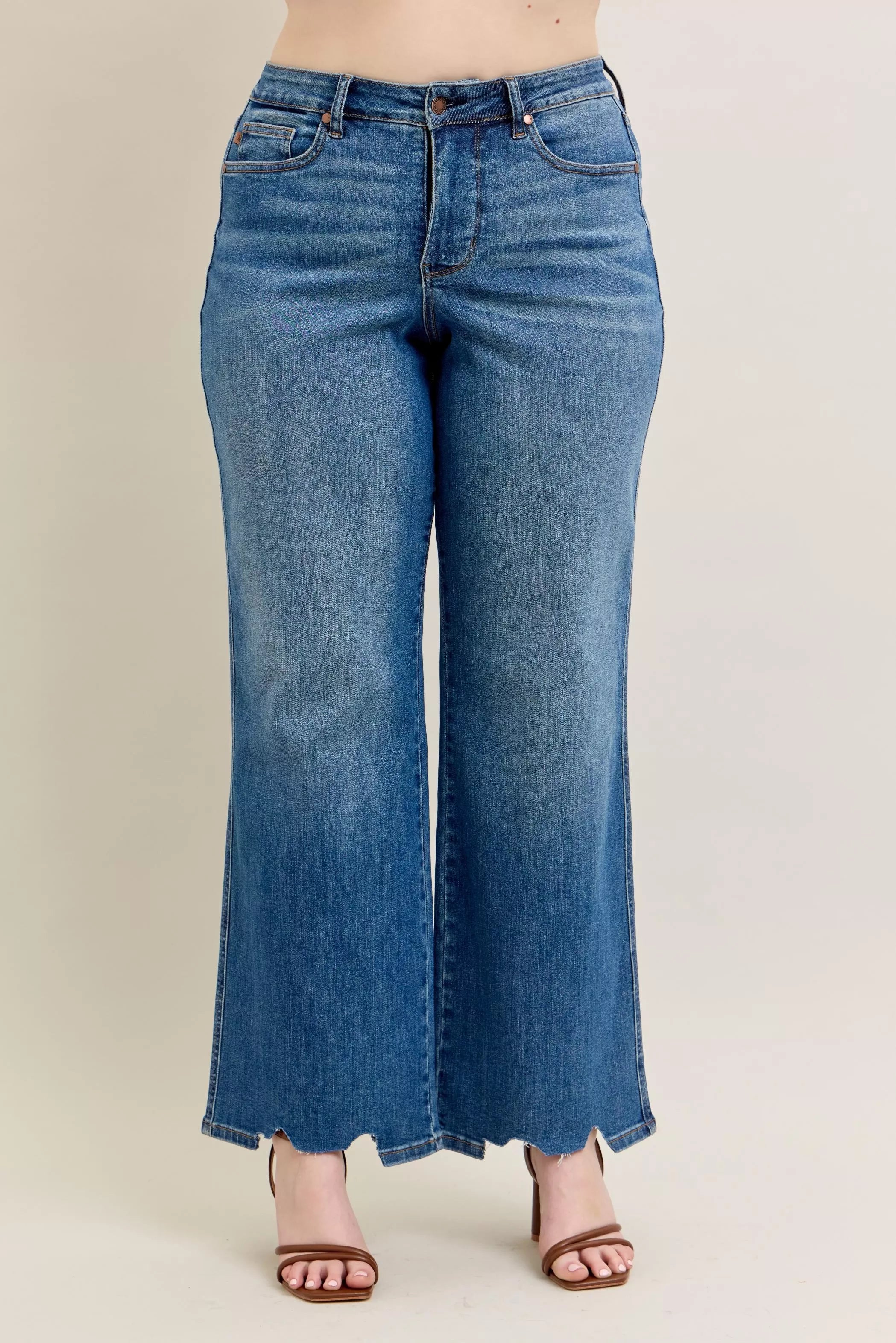 Judy Blue  High Waist Tummy Control Chew Hem Destroy Wide Jeans