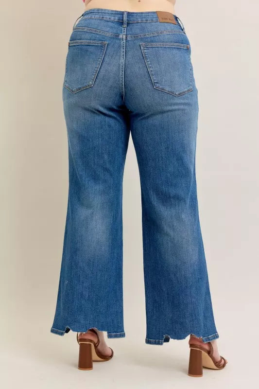 Judy Blue  High Waist Tummy Control Chew Hem Destroy Wide Jeans