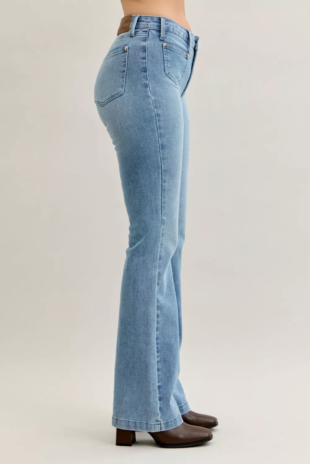 Judy Blue Mid Rise Bootcut Jeans with Contrast Wash Front Patch Pockets