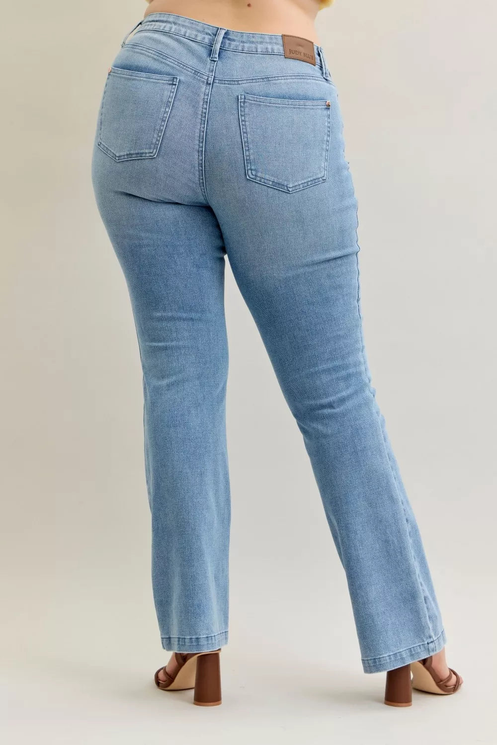 Judy Blue Mid Rise Bootcut Jeans with Contrast Wash Front Patch Pockets