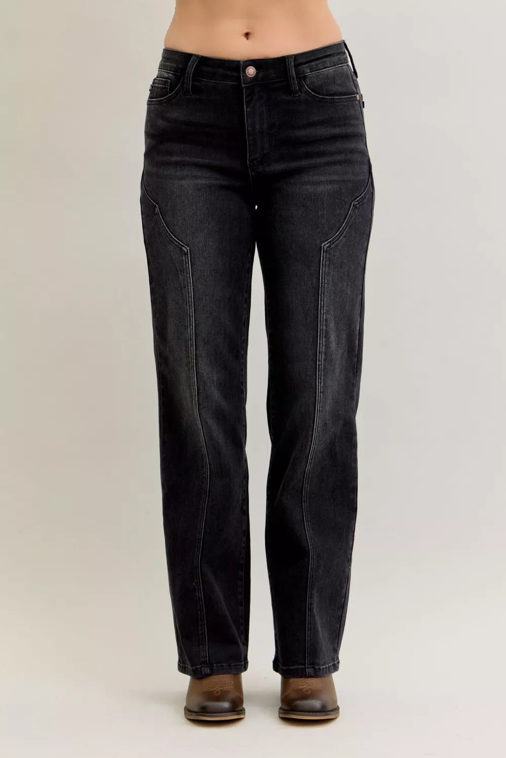 Judy Blue Mid Rise Western Seam Detail Straight Leg Jeans