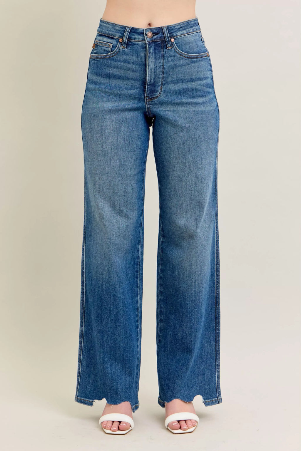 Judy Blue  High Waist Tummy Control Chew Hem Destroy Wide Jeans