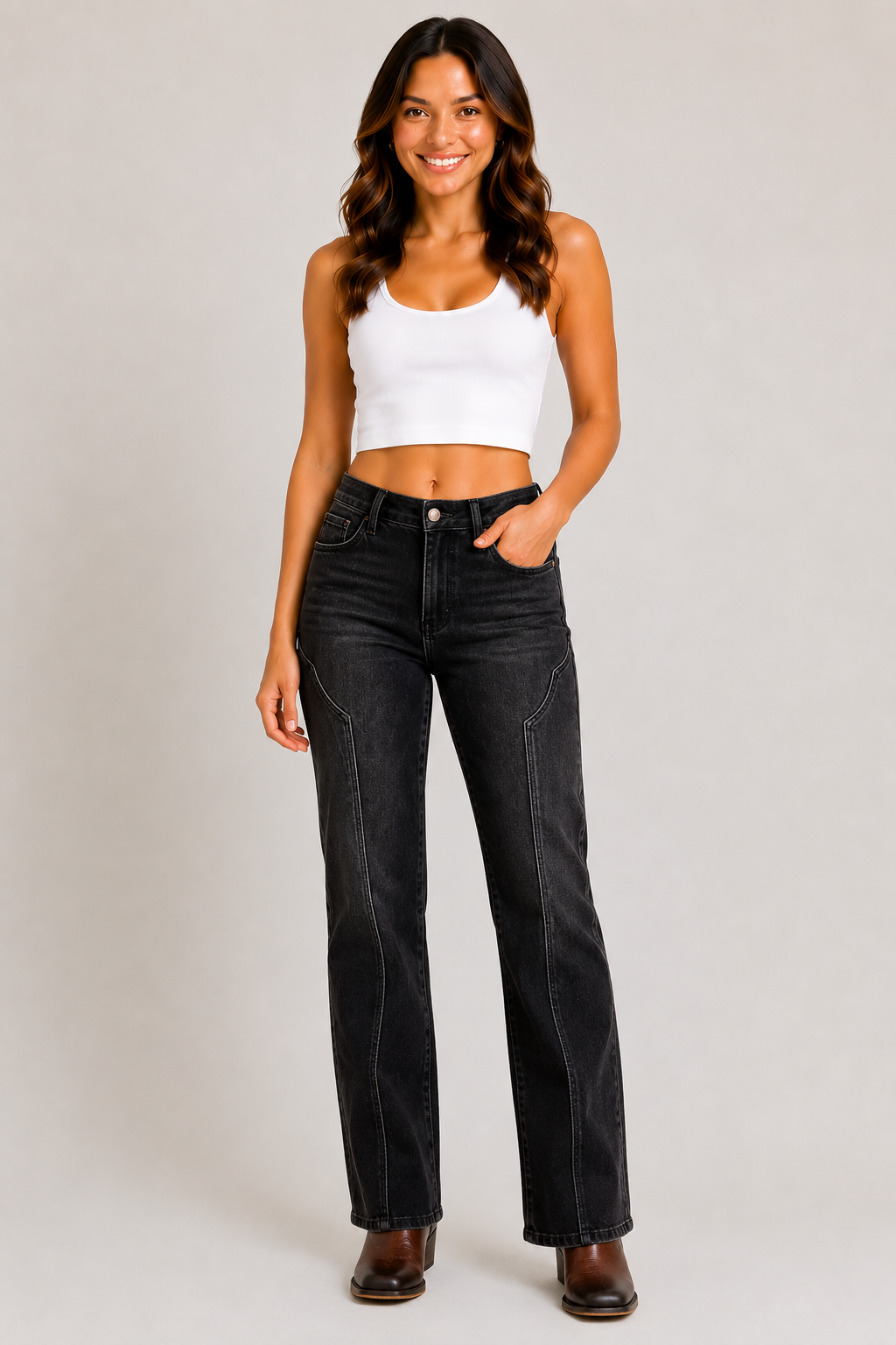 Judy Blue Mid Rise Western Seam Detail Straight Leg Jeans