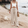 High-Rise Wide Leg Trousers — Khaki
