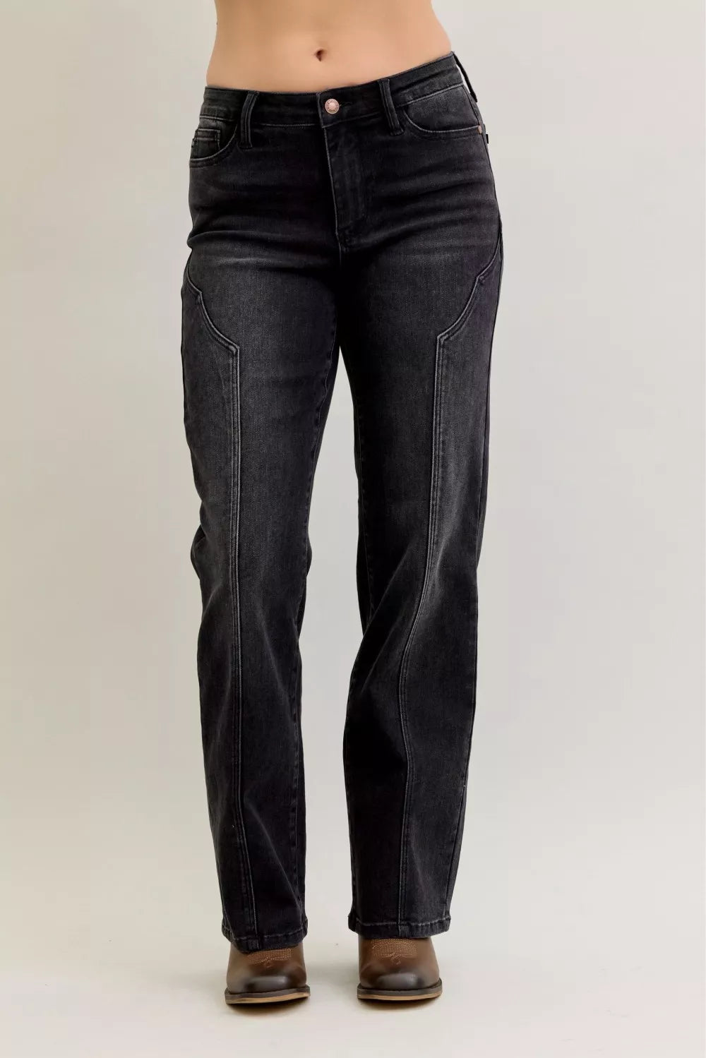 Judy Blue Mid Rise Western Seam Detail Straight Leg Jeans
