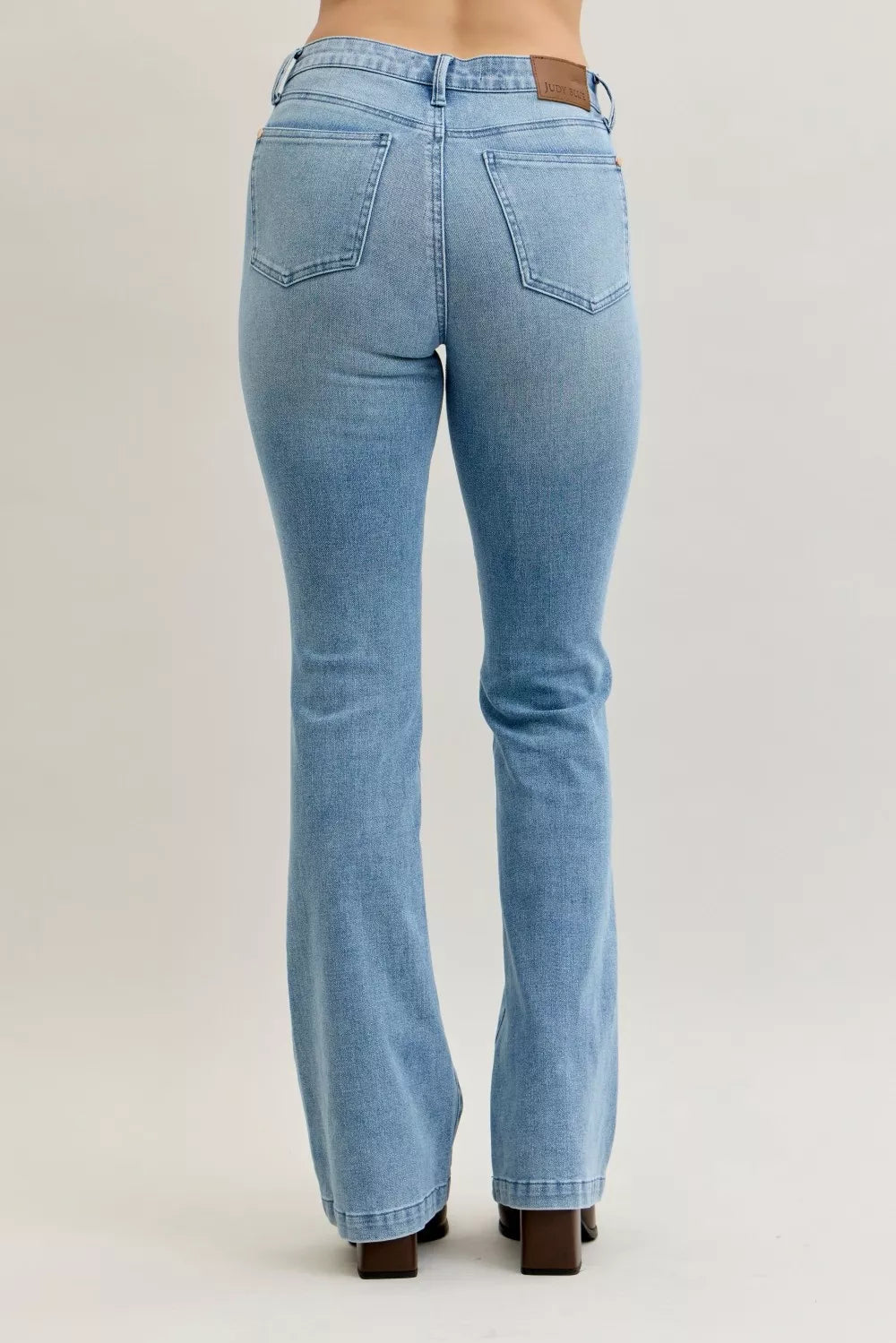 Judy Blue Mid Rise Bootcut Jeans with Contrast Wash Front Patch Pockets