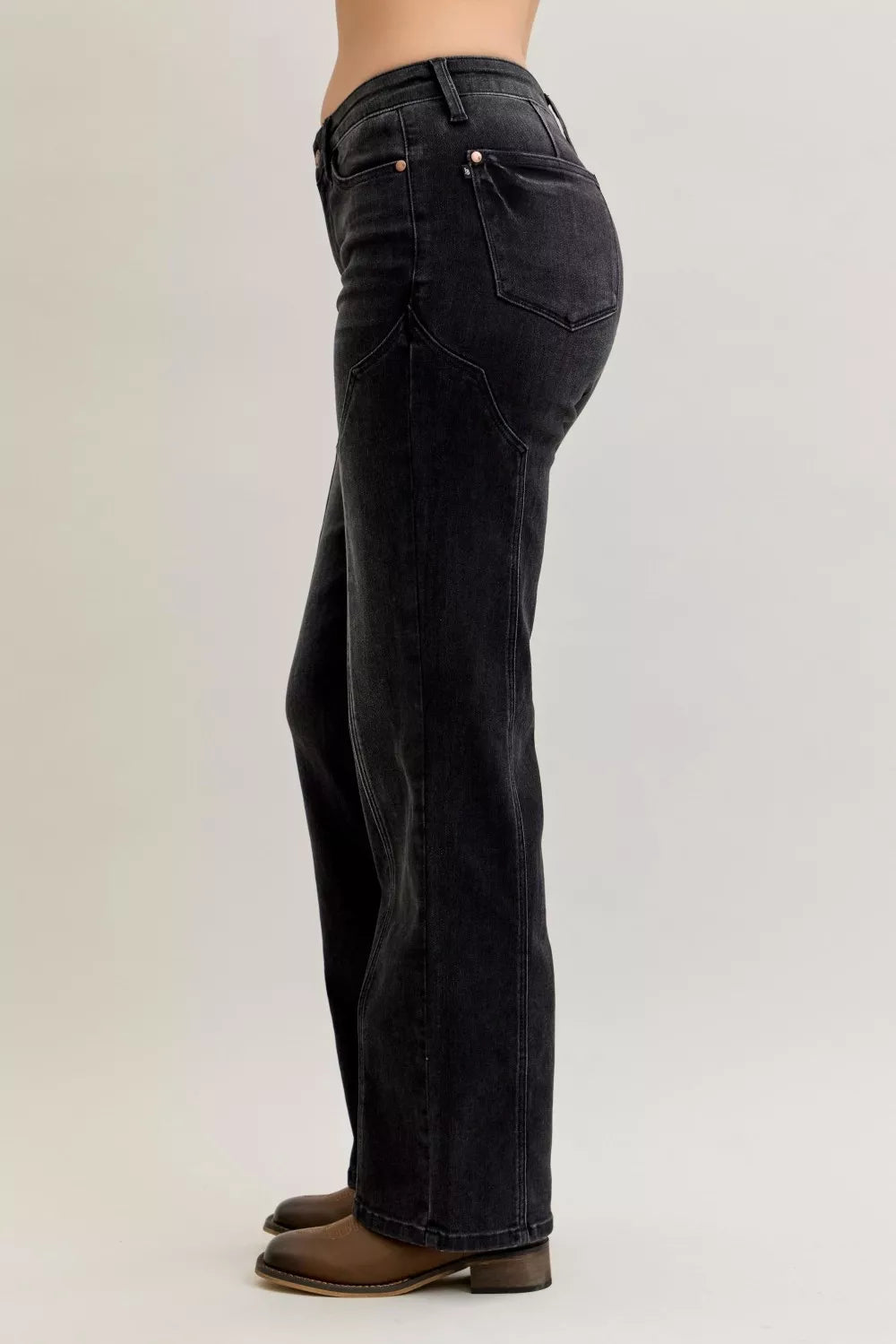 Judy Blue Mid Rise Western Seam Detail Straight Leg Jeans