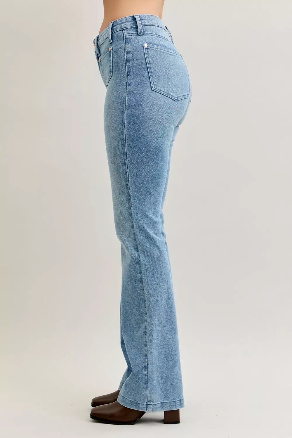 Judy Blue Mid Rise Bootcut Jeans with Contrast Wash Front Patch Pockets