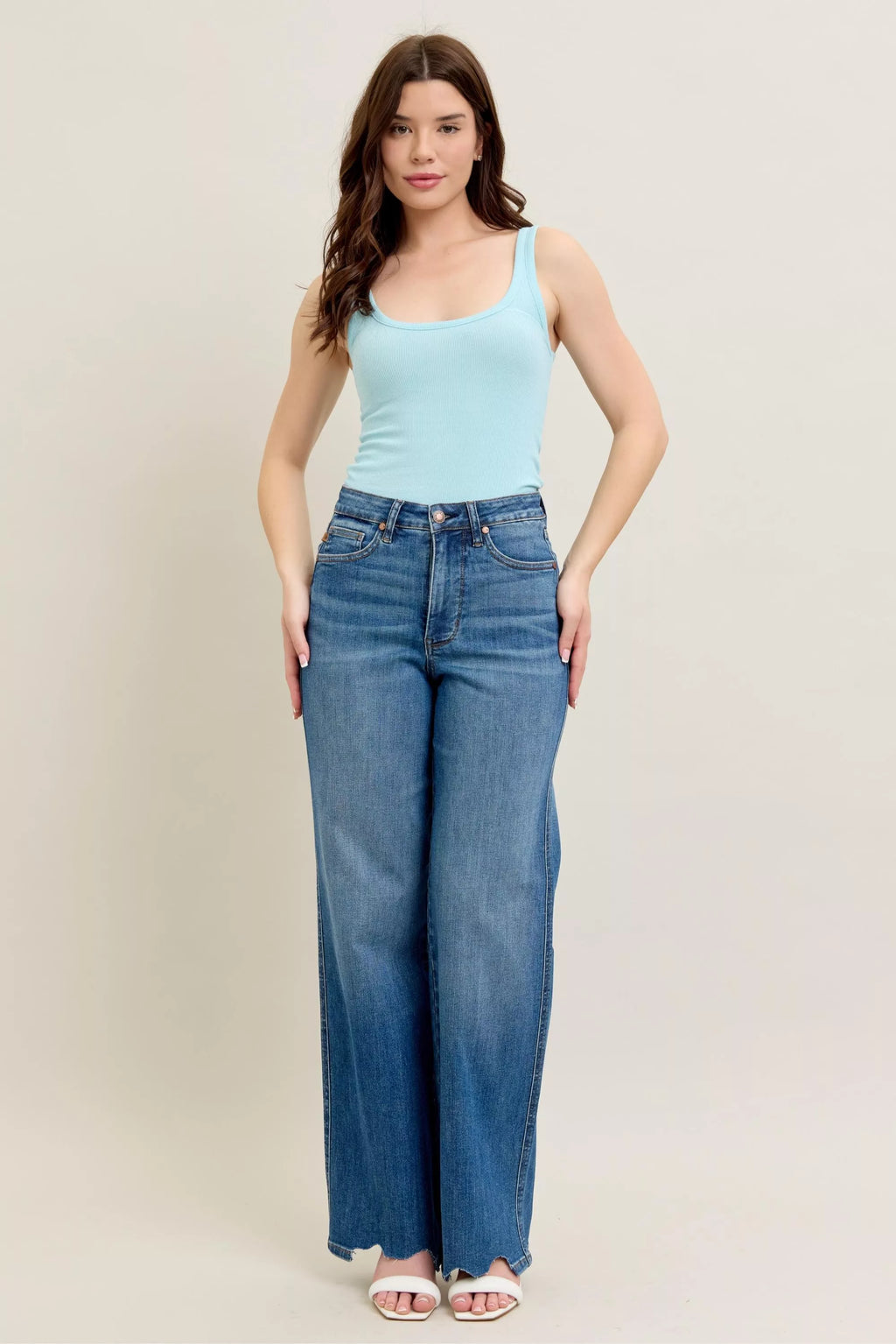 Judy Blue  High Waist Tummy Control Chew Hem Destroy Wide Jeans