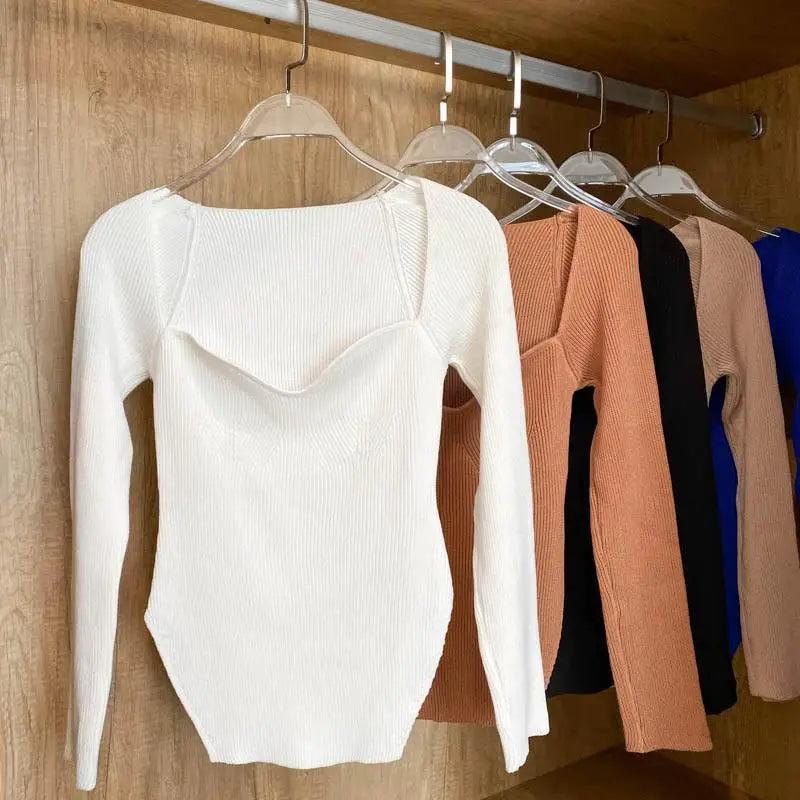 Square Collar Knit Pullover — Black & White