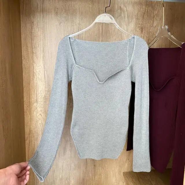 Square Collar Knit Pullover — Black & White