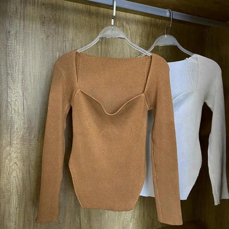 Square Collar Knit Pullover — Black & White