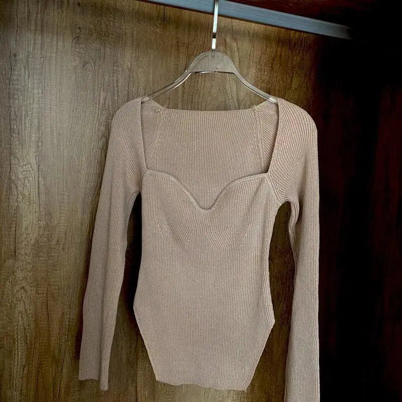 Square Collar Knit Pullover — Black & White