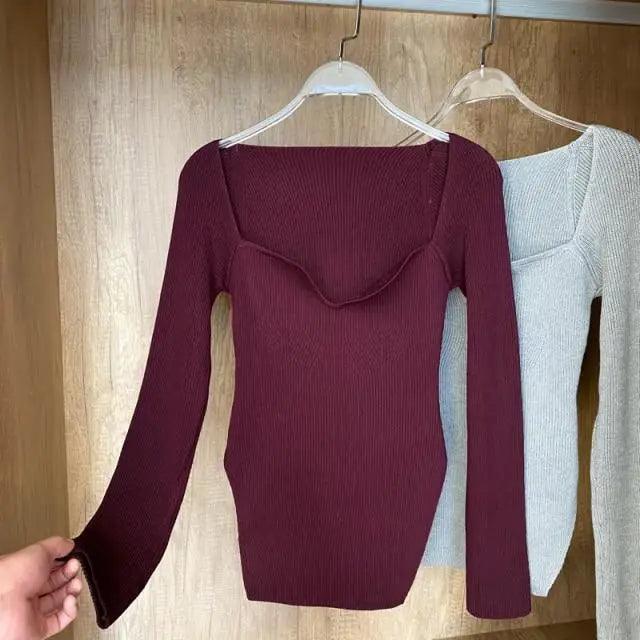 Square Collar Knit Pullover — Black & White