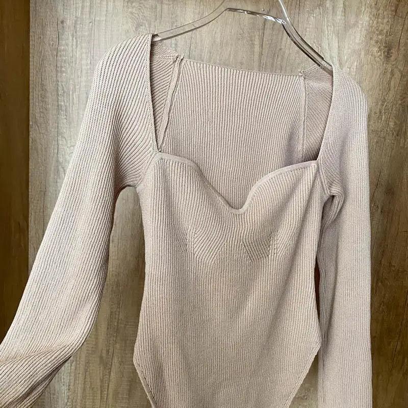 Square Collar Knit Pullover — Black & White