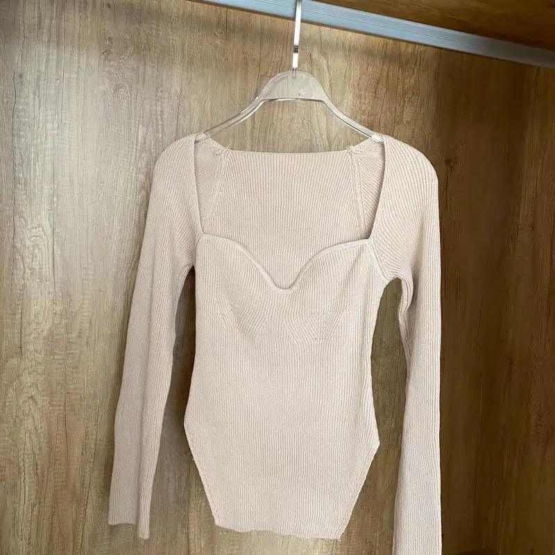 Square Collar Knit Pullover — Black & White