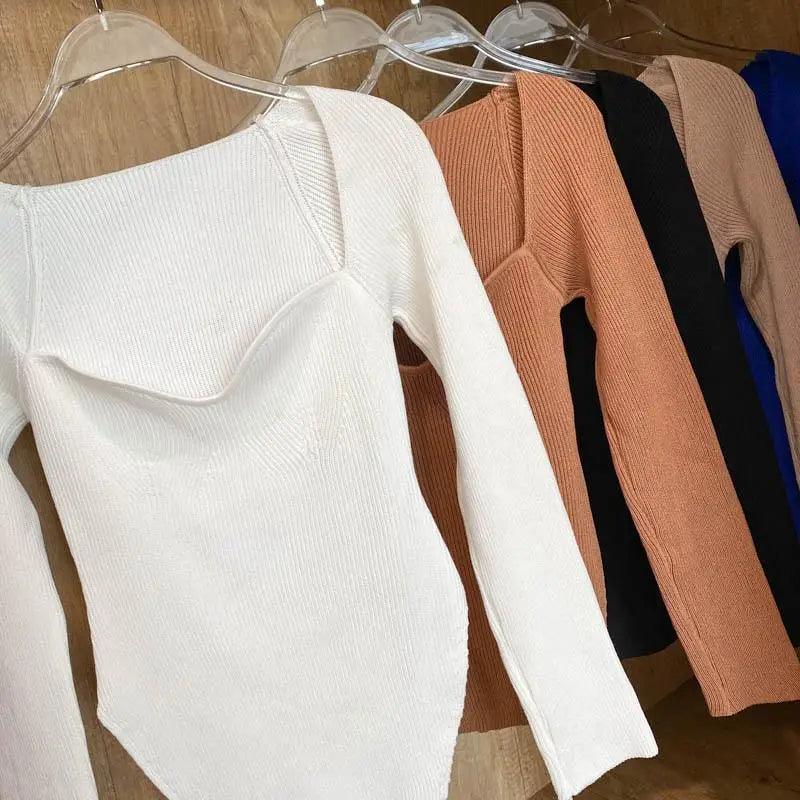 Square Collar Knit Pullover — Black & White