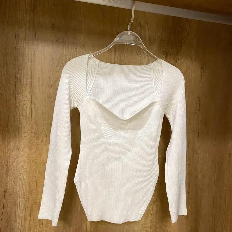 Square Collar Knit Pullover — Black & White