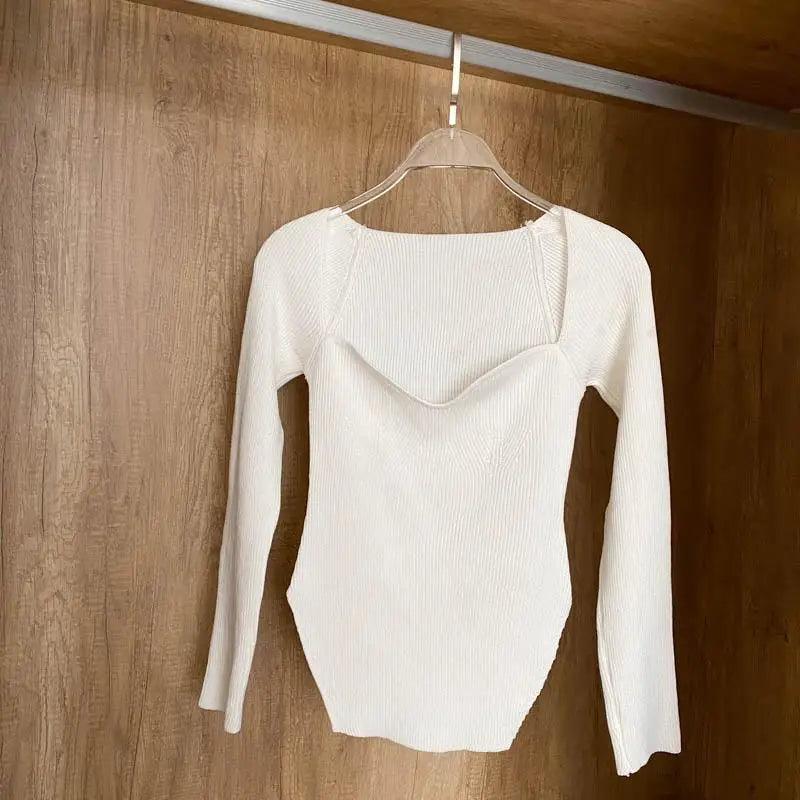 Square Collar Knit Pullover — Black & White
