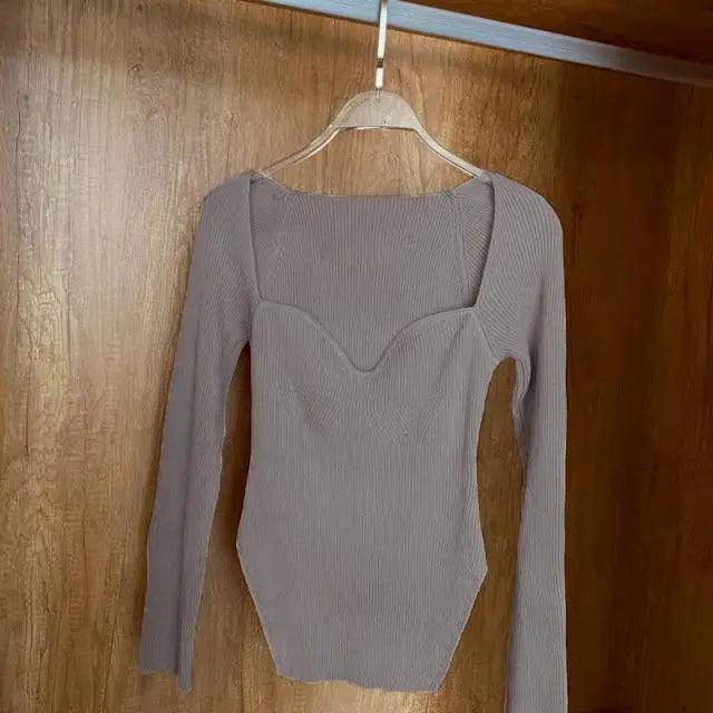 Square Collar Knit Pullover — Black & White