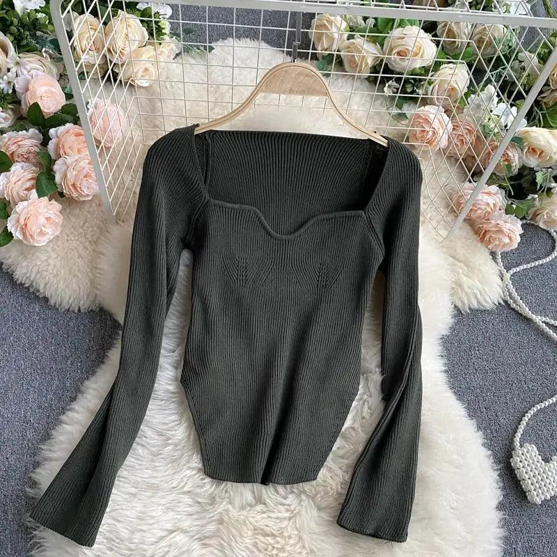Square Collar Knit Pullover — Black & White