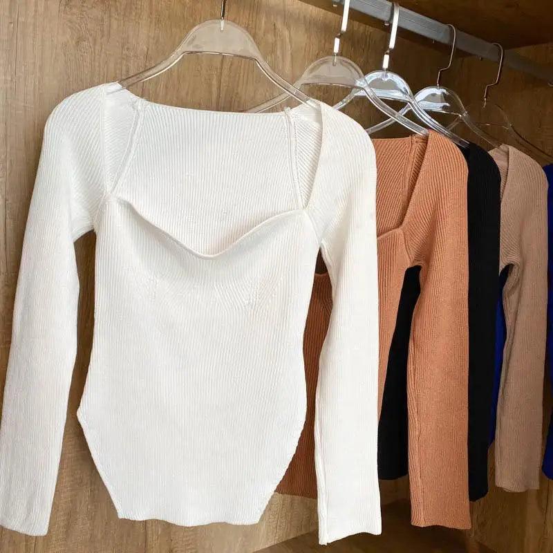 Square Collar Knit Pullover — Black & White