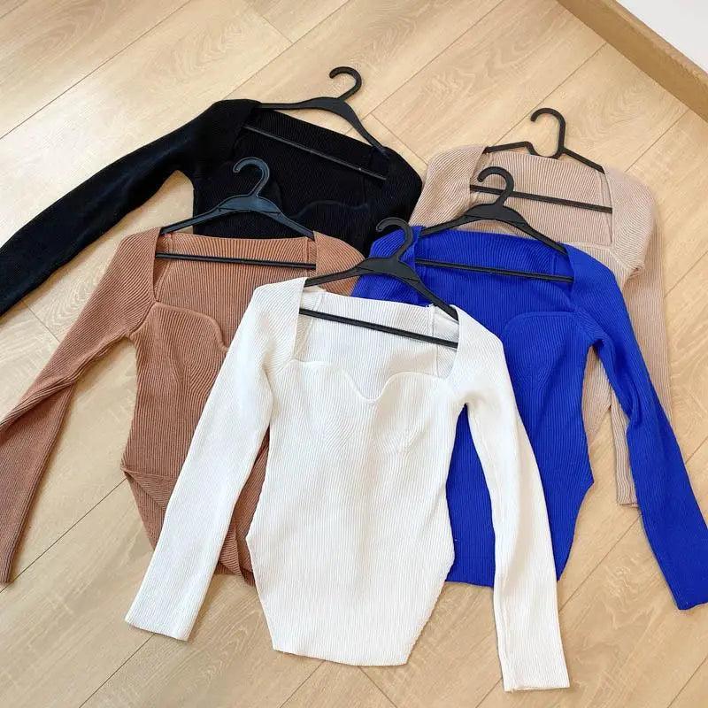 Square Collar Knit Pullover — Black & White