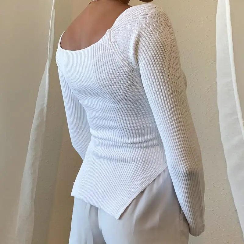 Square Collar Knit Pullover — Black & White