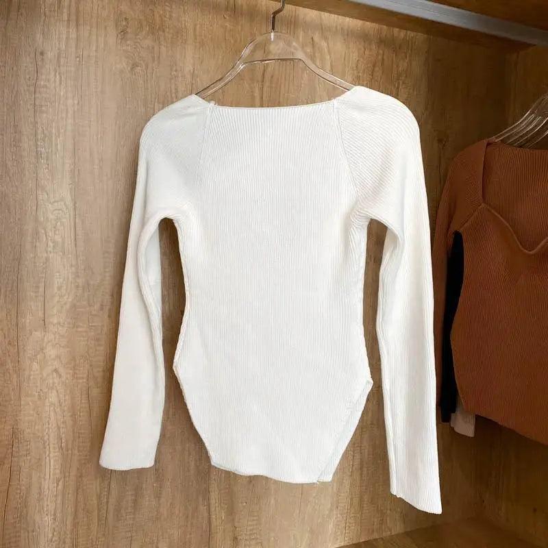 Square Collar Knit Pullover — Black & White