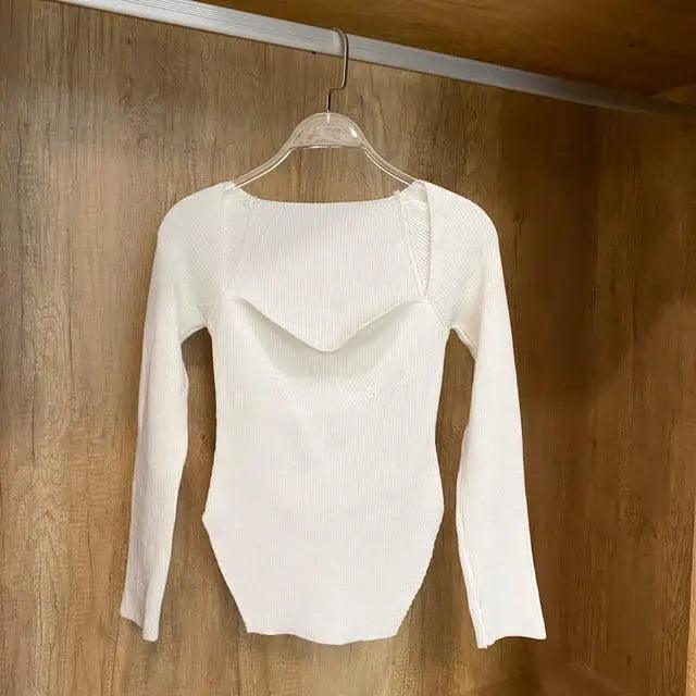 Square Collar Knit Pullover — Black & White