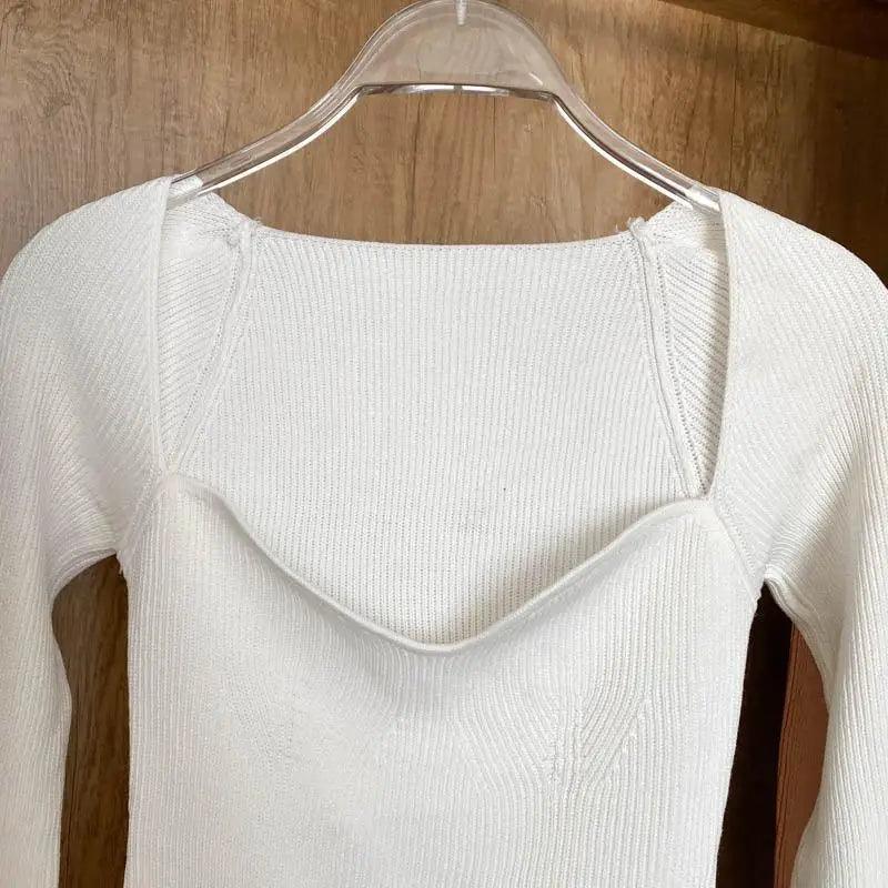 Square Collar Knit Pullover — Black & White