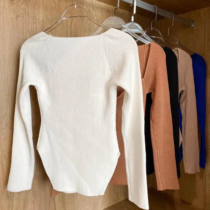 Square Collar Knit Pullover — Black & White