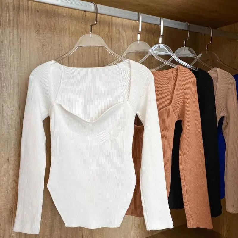 Square Collar Knit Pullover — Black & White