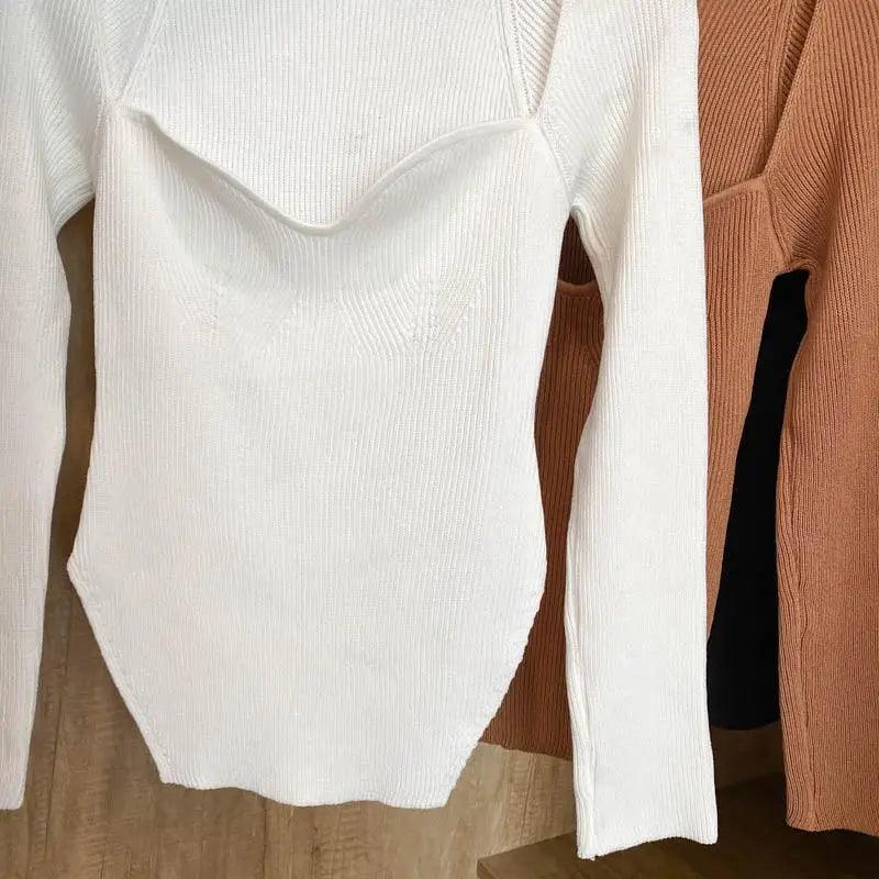 Square Collar Knit Pullover — Black & White