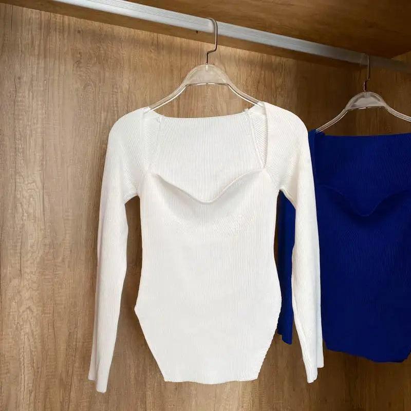 Square Collar Knit Pullover — Black & White