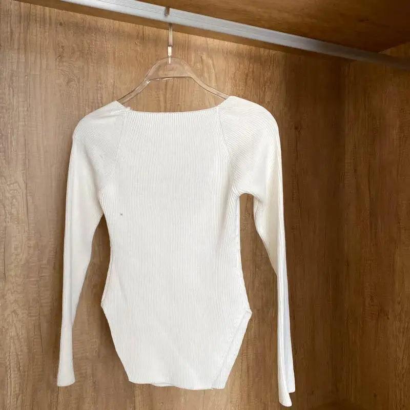 Square Collar Knit Pullover — Black & White