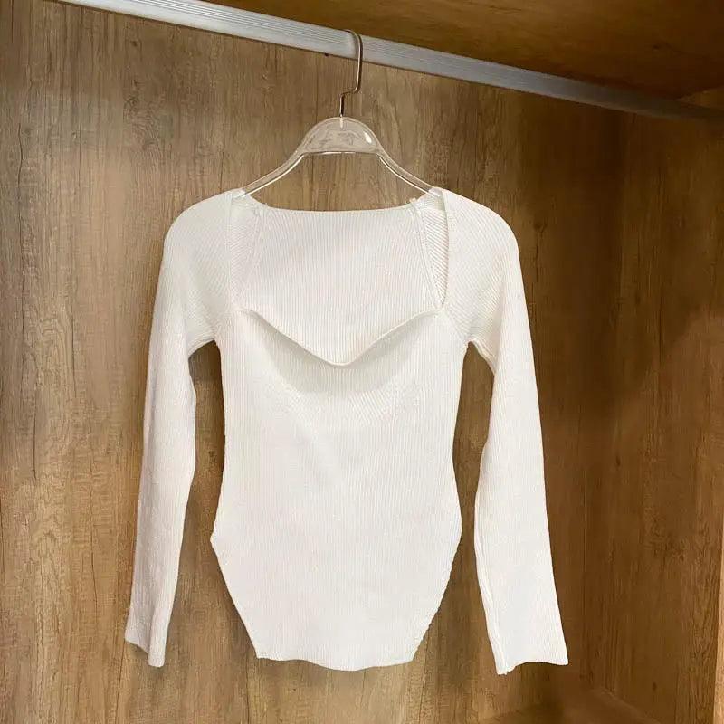 Square Collar Knit Pullover — Black & White